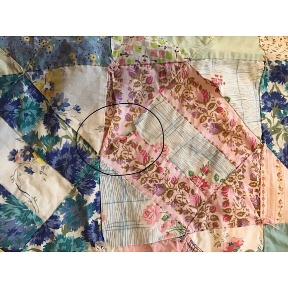 Vintage 5” Square Hand-sewn Quilt with Floral Back 67” X 77” - Picture 9 of 10